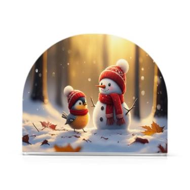 Imagem de Qilmy Porta-guardanapos de acrílico de boneco de neve de Natal, porta-guardanapos para mesas cozinha restaurante decoração de casa, suporte decorativo moderno para guardanapos de coquetel de papel de