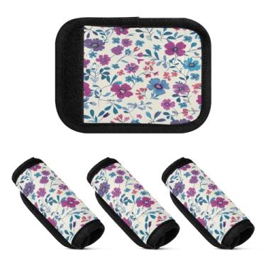 Imagem de Qilmy Beautiful Little Flowers Bagagem Handle Wrap Pacote com 4 Identificadores de Bagagem Identificadores de Bagagem Capa de Punho Confortável para Carrinho de Viagem Bolsa Mala de Viagem de Avião