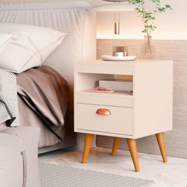 Imagem de Kit 2 Mesa De Cabeceira Quarto Criado Com Gaveta Puxador (Off White)