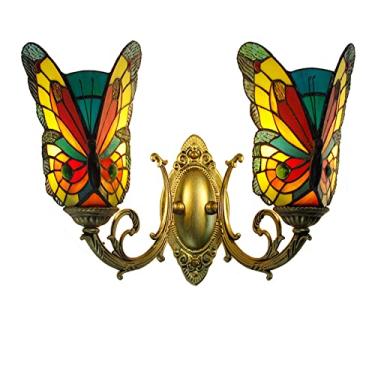 Imagem de (9 Variações) Arandela de Parede Borboleta Estilo Tiffany com Vitral, 2 Braços, Estilo Vintage Europeu, para Corredor, Quarto e Sala de Estar, 110V-220V, B