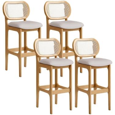 Imagem de Kit 04 Banquetas Altas Para Cozinha Bancada Sala Tela Betta Fixa L02 Linho Bege - Lyam
