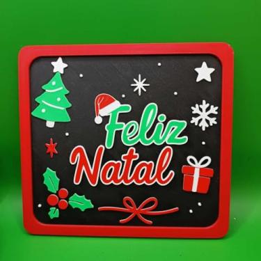 Imagem de Placa Decorativa “Feliz Natal” 3D – Decoração de mesa, estante e aparador Natal e Festas Fim de Ano (Sem Cavalete)