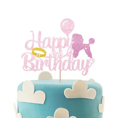 Imagem de Topo de bolo de feliz aniversário Poodle, decoração de bolo de cachorro de estimação para meninas, decoração de festa de aniversário de cachorrinho fofo, suprimentos de festa temáticos de cachorrinho
