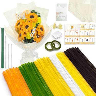 Imagem de LINAYE 500 peças de limpeza de cachimbo artesanal, 6 cores limpadores de cachimbo, kit de flores, hastes de chenille para artesanato com papel de embrulho de instruções, estames de flores, hastes