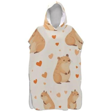 Imagem de Joisal Roupão de mudança de poncho de surfe para banho de praia Adul toalhas com capuz absorvente fofo amor capivara ponchos de praia para homens