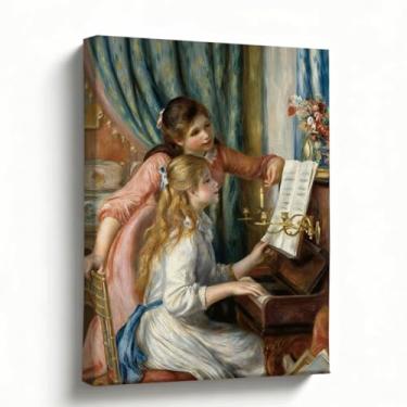 Imagem de Arte de parede em tela, reprodução de pintura a óleo impressionista, Renoir na sala de música de piano impressão em tela, giclée embrulhado em galeria, decoração de corredor de estudo de sala de estar