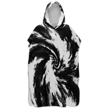 Imagem de Joisal Poncho de surfe absorvente para adultos trocador de roupas de banho com capuz abstrato preto branco estampado ponchos adultos para mulheres