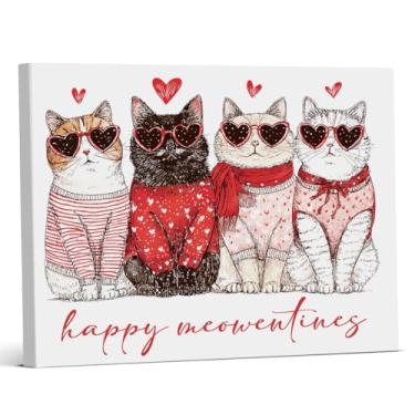 Imagem de Impressão de arte de parede de gato moderno dia dos namorados elegante Happy Meowentines pintura de imagem em tela linda decoração de parede para casa sala de estar quarto 20 x 25 centímetros