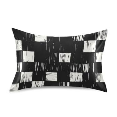 Imagem de King Queen Travesseiros Padrão Preto Branco Xadrez Abstrato Cetim Cool Fronhas Modernas Refrescantes Almofadas de Cama Macias Básicas Tamanho King 101.6 cm x 50.8 cm