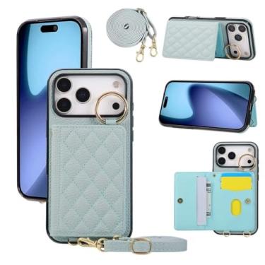 Imagem de Capa carteira transversal em couro PU com zíper, compartimento para cartões e argola para iPhone 17 Air 16 Pro Max 15 Plus 14 13 12 11 X XS XR, azul, para iPhone 16e