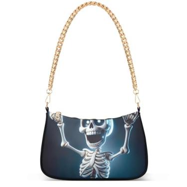 Imagem de Xray Flowers Bolsa moderna fantasia Hobo Party Clutch feminina designer bolsa de mão corrente pequena bolsa de ombro, Skeleton Victory Gesture