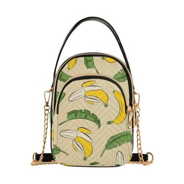 Imagem de Joisal Bolsa tiracolo de viagem com folhas de bananeira para mulheres, antifurto, bolsas femininas modernas, bolsa carteiro transversal, Desenho de folhas de bananeira, 15*21*8cm