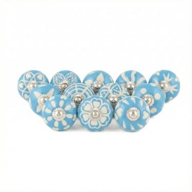 Imagem de Rasiya Art Puxadores de armário de cozinha - Pacote com 12 - Puxador de gaveta de cerâmica variado colorido do campo indiano para armário de cozinha puxador de guarda-roupa boho decoração de