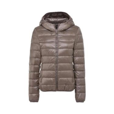 Imagem de Jaqueta Puffer Feminina Com Capuz De Pluma De Pato Branca Ultra Leve E