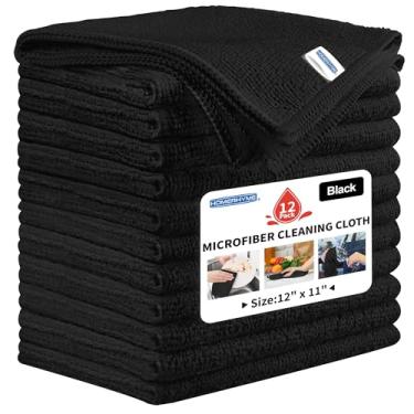 Imagem de HOMERHYME Pano de limpeza de microfibra, pacote com 12 panos de limpeza pretos para limpeza, toalhas de microfibra reutilizáveis para carro, cozinha, banheiro e suprimentos de limpeza doméstica