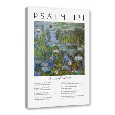 Imagem de Coleção de Salmos das Escrituras Monet Van Gogh Famosa Pintura Aquarela Impressão Verso da Bíblia Pôster em Tela Decoração de Parede de Casa Cristã (SKU4,20.3x30.5 cm = (20x30cm), Emoldurado (Tela