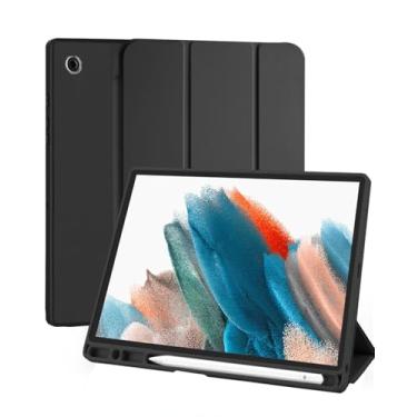Imagem de Capa Tablet para Samsung Galaxy Tab A8 10.5 Polegadas 2022/2021 Case com Compartimento para Caneta Stylus Três Dobras Capinha Traseira em TPU Macio Função de Ativação/Suspensão Automática - Preto