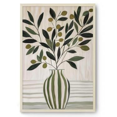 Imagem de Botanical Boho Wall Art Pintura Oliveira Folhas Verdes Imagem Vaso Impressões Botânicas Oliveira Arte Verde Planta Pintura Minimalista Estética Parede Arte Moderna Pôster 40,6 x 61 cm Sem Moldura