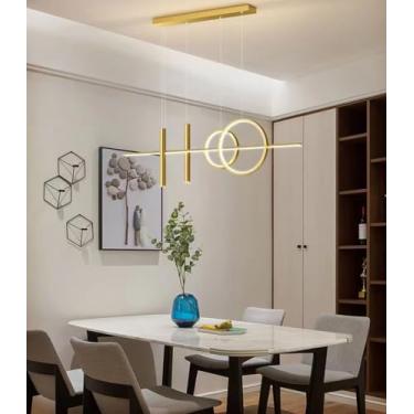 Imagem de Luminária de teto LED pendente para mesa de jantar, preta, com intensidade regulável e controle remoto, ideal para escritório, cozinha e sala de estar (dourada, 100 cm)