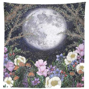 Imagem de Tapeçaria, lua cheia, parede de plantas florais, 150x100cm, microtecid