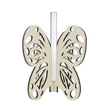 Imagem de Vaso de flores em forma de vaso com suporte de borboleta de madeira, vaso de vidro, propagação hidropônica, retrô, vaso de flores para decoração de casa, vaso de flores