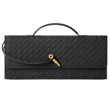 Imagem de XquiziFit Bolsas de mão femininas de tecido de couro para noite bolsas de ombro femininas transversais, Camurça preta, One Size