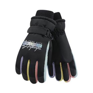 Imagem de Luvas de esqui femininas – Luvas térmicas à prova de vento à prova d'água com dedos de tela sensível ao toque para snowboard e esportes de inverno (preto)
