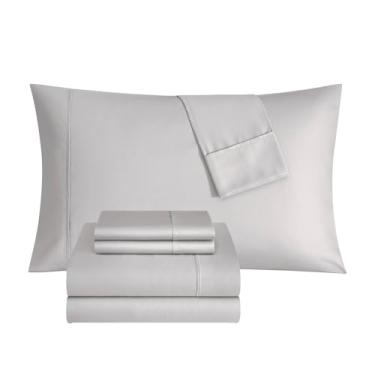 Imagem de Thomasville Jogo de lençol 1500 fios de cetim rico em algodão premium com 6 peças, 4 fronhas, 1 lençol com elástico, 1 lençol de cima, serve para colchões de até 45,7 cm de profundidade, California