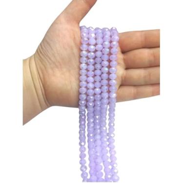 Imagem de Fio de Cristal Achatado 8mm com Furo para Bijuterias e Artesanato – Kit 5 Fios de Contas de Vidro Coloridas (Lilás Clarinho Leitoso Boreal)