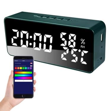 Imagem de Despertador para Quarto 5 Alarmes Display LED Espelho Relógio de Mesa com Contagem Regressiva Modo 12 24H Data Eletrônica Exibição Temperatura e Umida