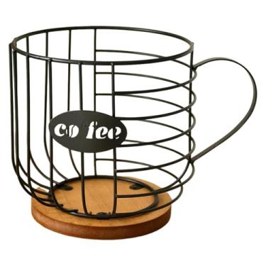 Imagem de Ioensy Porta-cápsulas de café em arame metálico, grande capacidade, estilo moderno, ideal para cozinha, mesa de trabalho, cafeteria ou escritório, Preto
