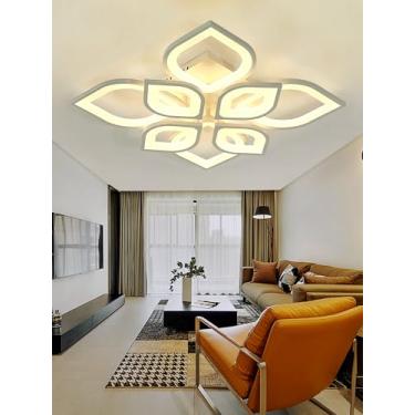 Imagem de Luminária de teto LED moderna em formato de pétala, com controle remoto para ajuste de intensidade da luz. Ideal para quartos, cozinhas e salas de jantar (60 cm).