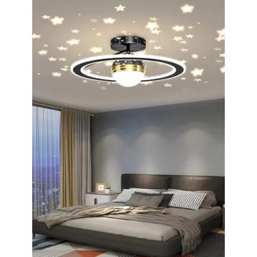 Imagem de Luminária de teto com projeção de estrelas para quarto infantil, com LED dimerizável, criativa e com efeito estrelado, ideal para quartos de meninos e meninas, criando o ambiente perfeito pa