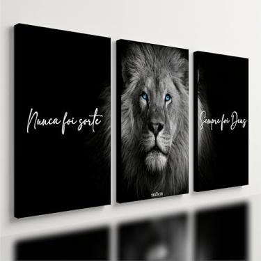 Imagem de Kit 3 Quadro Decorativo Leão de Judá Preto Jesus Cristã Deus Qualidade Premium Moderno Luxo (40x28cm)