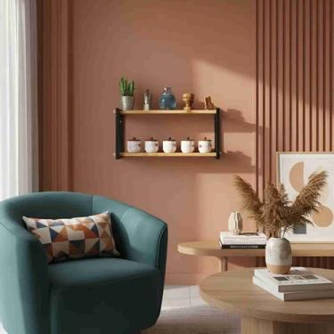 Imagem de Prateleira Industrial Suspensa Sala Cozinha feita Em Ferro E Madeira