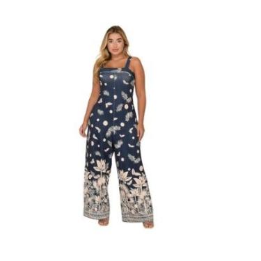 Imagem de Macacão Pantalona Alça Fina B’Bonnie Noa Estampa Azul-Feminino