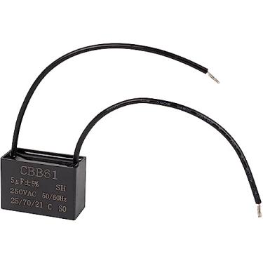 Imagem de CBB61 Capacitor de ventilador de teto 2 fios 5uf compatível com capacitor de ventilador de 250VAC 50/60Hz CBB61-5 (1 pacote)