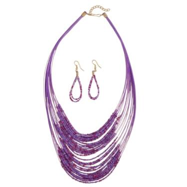 Imagem de MMIUAEG Brincos boêmios coloridos com contas colar geométrico gota pingente brincos gargantilha empilhável multicamadas boho semente corrente declaração declaração praia festa acessórios, Zinco, Sem