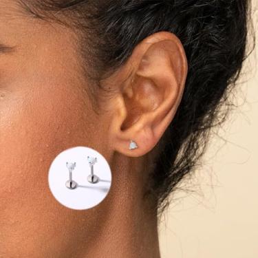 Imagem de Brincos de titânio para mulheres banhado a ouro 16 quilates com costas planas brincos de cartilagem de opala pequena para piercing Tragus Helix, standard, Titânio, Sem pedra preciosa