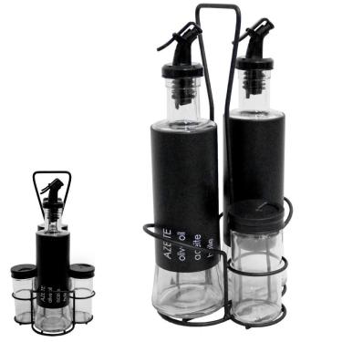Imagem de Galheteiro Vidro 4 Peças 300/85Ml Com Suporte Black