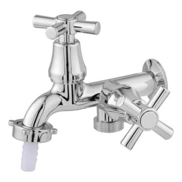 Imagem de 2X Torneira Tanque Maquina 2 Saídas 1/4 Volta C31 Cromado