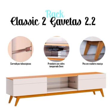 Imagem de Rack Bancada Classic 2 Gavetas Com Painel Para Suspenso Ripado Loft Off White Nature - Imcal