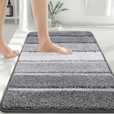 Imagem de COSY HOMEER Tapetes de banheiro 91 x 61 cm, tapete de banho absorvente ultra macio com suporte de TPR antiderrapante, tapete felpudo lavável na máquina para piso de banheiro, cinza
