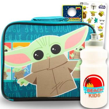 Imagem de STAR WARS Conjunto de lancheira Baby Yoda para crianças – Pacote com lancheira isolada, garrafa de água, adesivos, mais lancheira Mandalorian