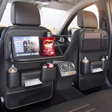 Imagem de Pacote com 2 organizadores de assento de carro com mesa, suporte de telefone, tapetes de couro e bolsos (preto) (preto, pacote com 2)