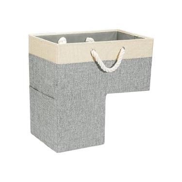 Imagem de Cesto de armazenamento de escada que economiza espaço com alça, 40,6 cm C x 25,5 cm L x 40,6 cm A, cesto de brinquedo para escadas com carpete e madeira, bolsa versátil resistente para roupas, livros