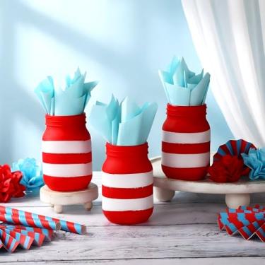 Imagem de Teenyyou 3 peças de potes de pedreiro listrados vermelhos e brancos para mesa de centro de mesa com adesivo para festa de dia, jogo, mesa