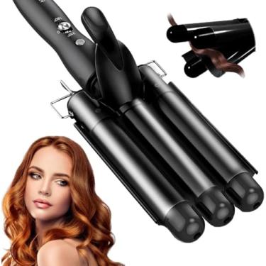Imagem de Modelador de Cabelo Tri-Ondas Profissional, Ferro Ondulador Cerâmico Triplo Barril, 180-210°C, 75W, 110V, Preto