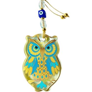 Imagem de Decoração de parede feita à mão com olho turco de vidro — proteção espiritual e decoração de casa boho — presente de inauguração — tamanhos pequenos e grandes (coruja pequena)