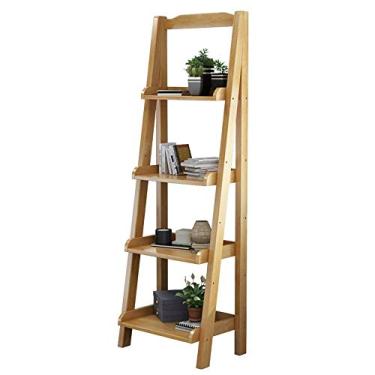 Imagem de U5GAAALPPQ9 Prateleiras de escada domésticas 4 camadas A e escada de madeira estante de armazenamento multifuncional prateleira de armazenamento estante de livros armário de lavanderia